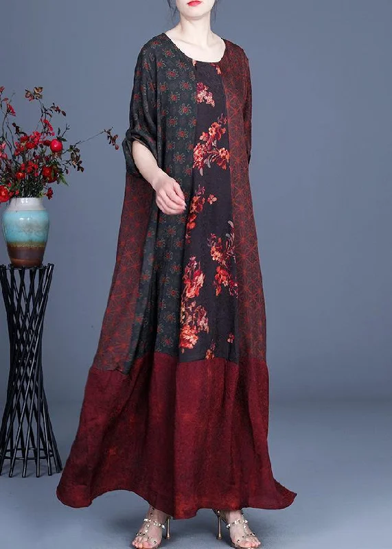 Style Mulberry Print Patchwork Robe Dresses Summer Spring Y2K unclassified dresses