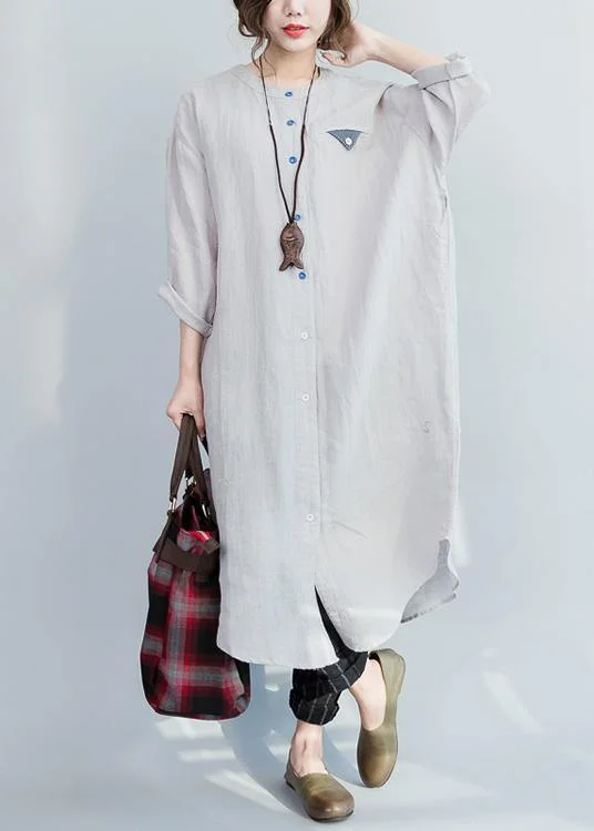Chic Grey Peter Pan Collar Cotton Summer Vacation Dresses Long unclassified dresses